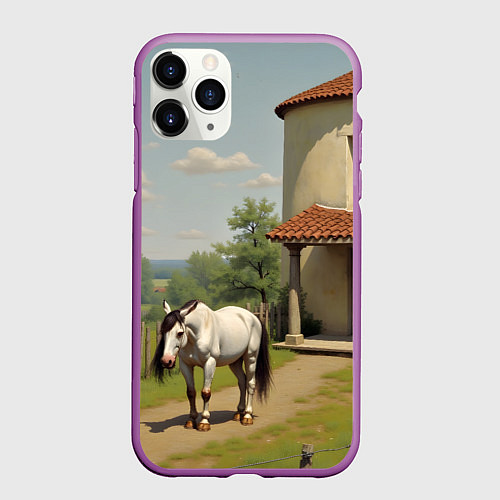 Чехол iPhone 11 Pro матовый Старый домик и лошадь / 3D-Фиолетовый – фото 1
