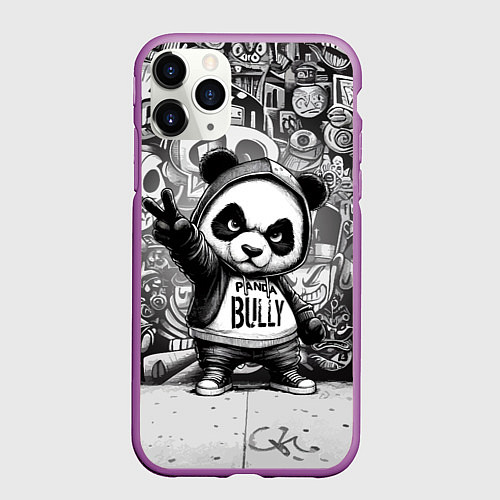 Чехол iPhone 11 Pro матовый Детёныш панды уличный хулиган на фоне граффити / 3D-Фиолетовый – фото 1