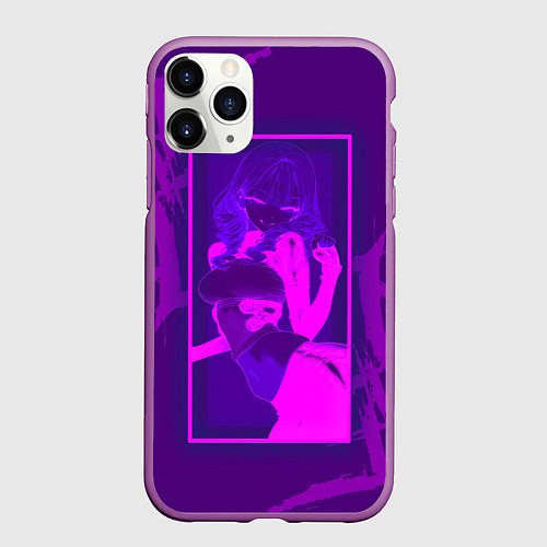 Чехол iPhone 11 Pro матовый Anime girl neon / 3D-Фиолетовый – фото 1
