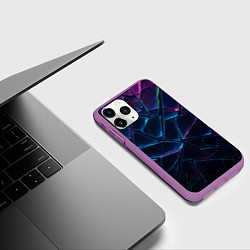 Чехол iPhone 11 Pro матовый Неоновые линии и фигуры, цвет: 3D-фиолетовый — фото 2