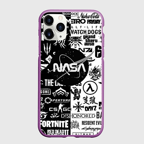 Чехол iPhone 11 Pro матовый Nasa логотипы игр / 3D-Фиолетовый – фото 1