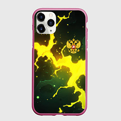 Чехол iPhone 11 Pro матовый Герб России зеленый разлом