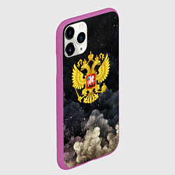 Чехол iPhone 11 Pro матовый Золотой герб РФ на абстрактном небе, цвет: 3D-фиолетовый — фото 2