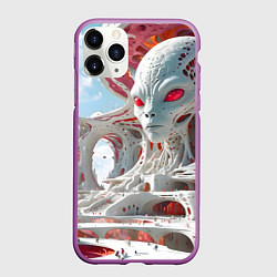 Чехол iPhone 11 Pro матовый Инопланетный белый город, цвет: 3D-фиолетовый