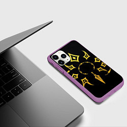 Чехол iPhone 11 Pro матовый Этнический паттерн на черном, цвет: 3D-фиолетовый — фото 2