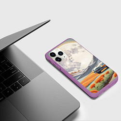 Чехол iPhone 11 Pro матовый Луна и автомобиль, цвет: 3D-фиолетовый — фото 2