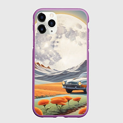 Чехол iPhone 11 Pro матовый Луна и автомобиль, цвет: 3D-фиолетовый