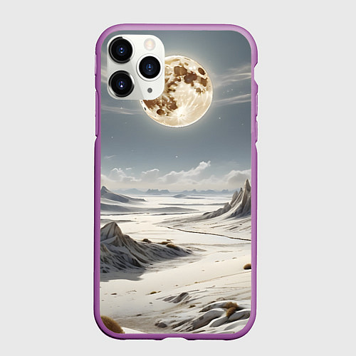 Чехол iPhone 11 Pro матовый Луна и горы / 3D-Фиолетовый – фото 1