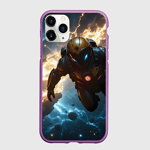Чехол iPhone 11 Pro матовый Астронавт на фоне туманности / 3D-Фиолетовый – фото 1