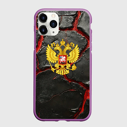 Чехол iPhone 11 Pro матовый Герб России черные плиты / 3D-Фиолетовый – фото 1