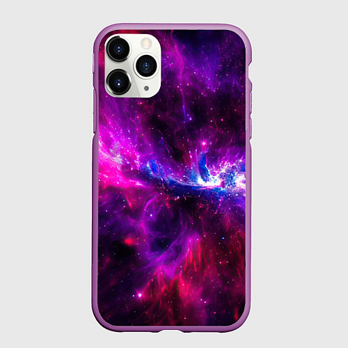 Чехол iPhone 11 Pro матовый Неоновый галактический космос / 3D-Фиолетовый – фото 1