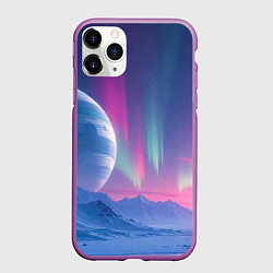 Чехол iPhone 11 Pro матовый Неоновый космос северного сияния, цвет: 3D-фиолетовый