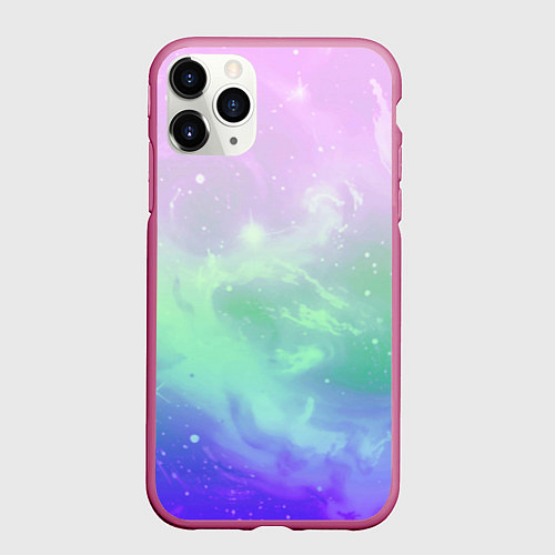 Чехол iPhone 11 Pro матовый Космический бледный розово-синий / 3D-Малиновый – фото 1