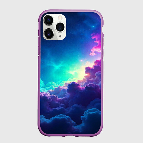 Чехол iPhone 11 Pro матовый Неоновые космические облака / 3D-Фиолетовый – фото 1