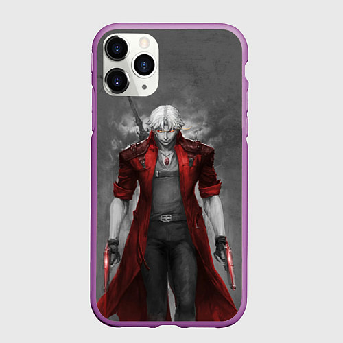 Чехол iPhone 11 Pro матовый Dmc - Дьявол может плакать - боевой Данте с горящи / 3D-Фиолетовый – фото 1