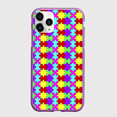 Чехол iPhone 11 Pro матовый Яркие паттерн разноцветный пазл / 3D-Фиолетовый – фото 1