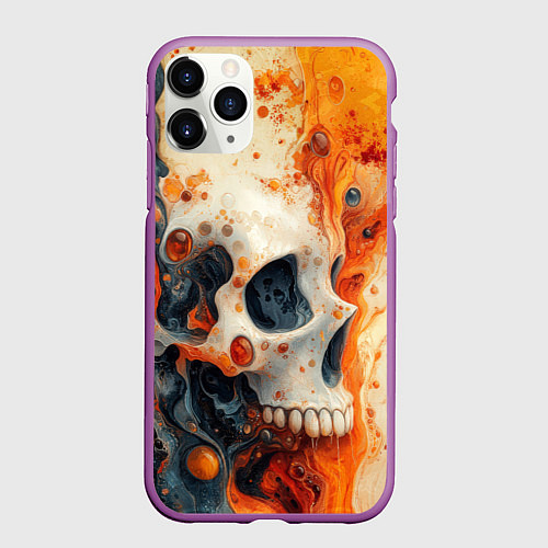 Чехол iPhone 11 Pro матовый Череп в нестабильном хаосе / 3D-Фиолетовый – фото 1