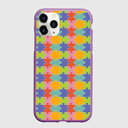 Чехол iPhone 11 Pro матовый Разноцветный пазл паттерн / 3D-Фиолетовый – фото 1
