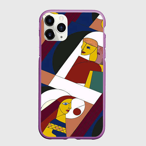 Чехол iPhone 11 Pro матовый Стиль пикассо рисунок / 3D-Фиолетовый – фото 1