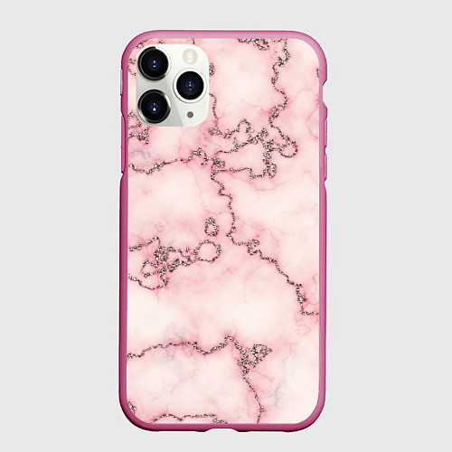 Чехол iPhone 11 Pro матовый Розовая абстракция с мраморной текстурой и блеском / 3D-Малиновый – фото 1