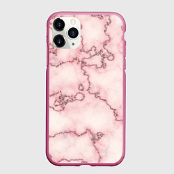 Чехол iPhone 11 Pro матовый Розовая абстракция с мраморной текстурой и блеском, цвет: 3D-малиновый