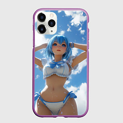 Чехол iPhone 11 Pro матовый Девушка с синими волосами на фоне неба, цвет: 3D-фиолетовый