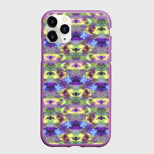 Чехол iPhone 11 Pro матовый Неоновый акварельный орнамент икат / 3D-Фиолетовый – фото 1