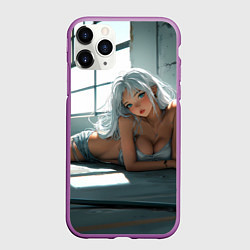 Чехол iPhone 11 Pro матовый Блондинка лежит у окна, цвет: 3D-фиолетовый