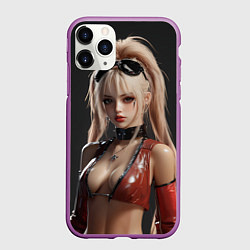 Чехол iPhone 11 Pro матовый Блондинка в рок стиле, цвет: 3D-фиолетовый