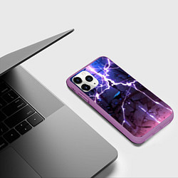Чехол iPhone 11 Pro матовый Разряды и вспышки молнии, цвет: 3D-фиолетовый — фото 2