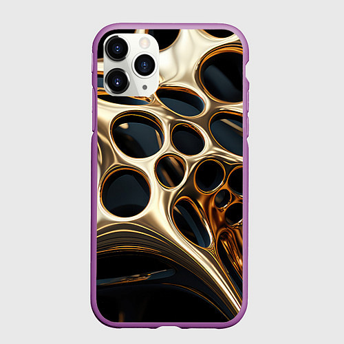 Чехол iPhone 11 Pro матовый Черно-золотая абстракция / 3D-Фиолетовый – фото 1
