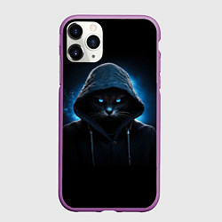 Чехол iPhone 11 Pro матовый Кот с неоновыми глазами, цвет: 3D-фиолетовый