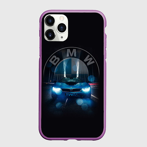 Чехол iPhone 11 Pro матовый BMW на мосту / 3D-Фиолетовый – фото 1