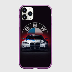 Чехол iPhone 11 Pro матовый BMW на красном фоне