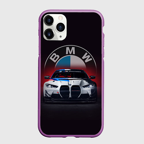 Чехол iPhone 11 Pro матовый BMW на красном фоне / 3D-Фиолетовый – фото 1