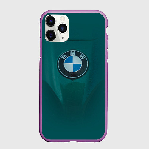 Чехол iPhone 11 Pro матовый Логотип BMW на зелёном фоне / 3D-Фиолетовый – фото 1