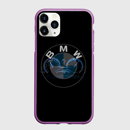 Чехол iPhone 11 Pro матовый BMW спидометр и логотип / 3D-Фиолетовый – фото 1