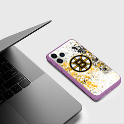Чехол iPhone 11 Pro матовый Boston Bruins NHL white, цвет: 3D-фиолетовый — фото 2