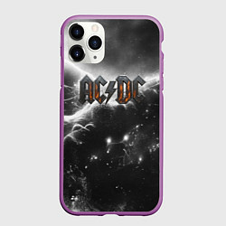 Чехол iPhone 11 Pro матовый ACDC металлический лого черно-белая текстура