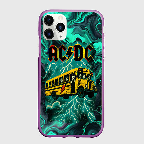 Чехол iPhone 11 Pro матовый Автобус ACDC в молнии / 3D-Фиолетовый – фото 1