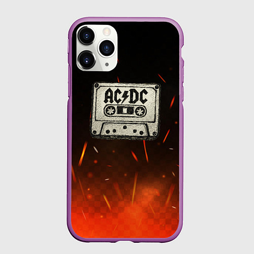 Чехол iPhone 11 Pro матовый ACDC лого на кассете / 3D-Фиолетовый – фото 1