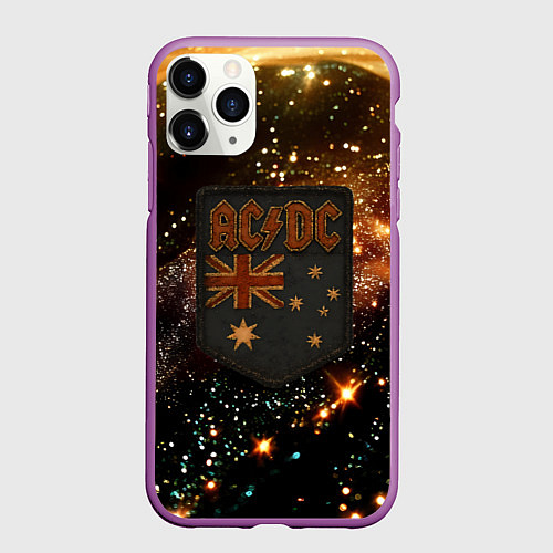 Чехол iPhone 11 Pro матовый ACDC в стиле нашивки / 3D-Фиолетовый – фото 1