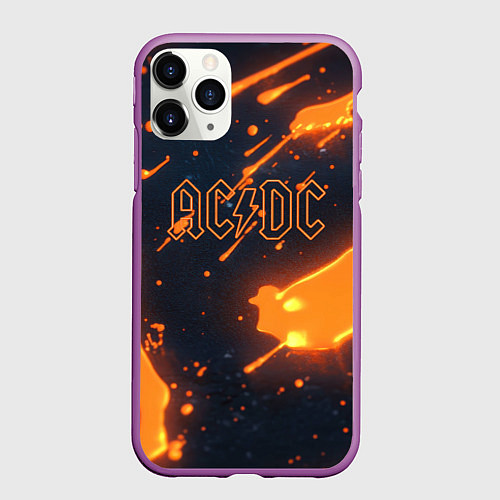 Чехол iPhone 11 Pro матовый ACDC оранжевый логотип / 3D-Фиолетовый – фото 1