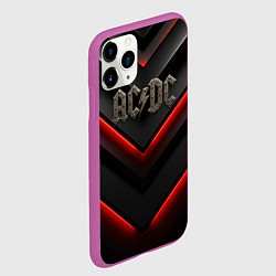 Чехол iPhone 11 Pro матовый ACDC лого из металла на черно-красной текстуре, цвет: 3D-фиолетовый — фото 2