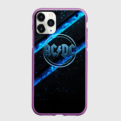 Чехол iPhone 11 Pro матовый ACDC черно-синяя текстура / 3D-Фиолетовый – фото 1