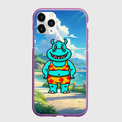 Чехол iPhone 11 Pro матовый Бегемот в купальнике