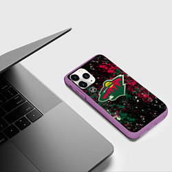 Чехол iPhone 11 Pro матовый Minnesota Wild NHL black, цвет: 3D-фиолетовый — фото 2