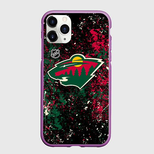 Чехол iPhone 11 Pro матовый Minnesota Wild NHL black / 3D-Фиолетовый – фото 1