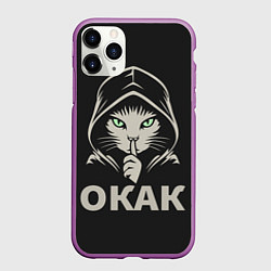Чехол iPhone 11 Pro матовый Кот окак в черном капюшоне, цвет: 3D-фиолетовый