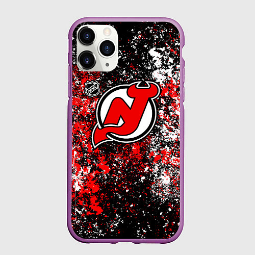 Чехол iPhone 11 Pro матовый New Jersey Devils NHL black / 3D-Фиолетовый – фото 1